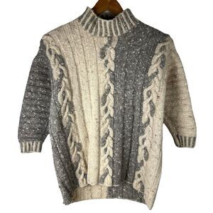 Vintage Knitting Needles Womens Sz S Sweater 1/2 Sleeve Hand Knit Wool Blend